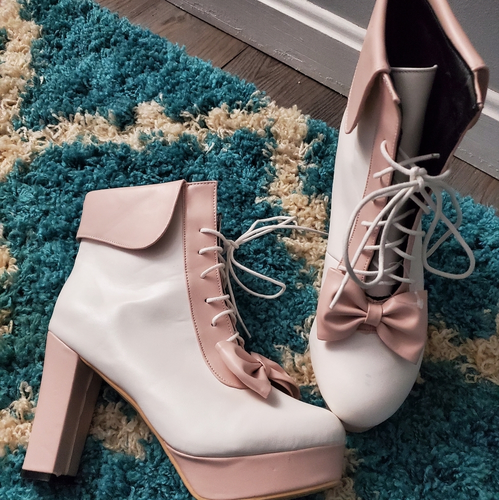 Jingpin platform heeled bow front lace up 11 - Picture 6 of 7